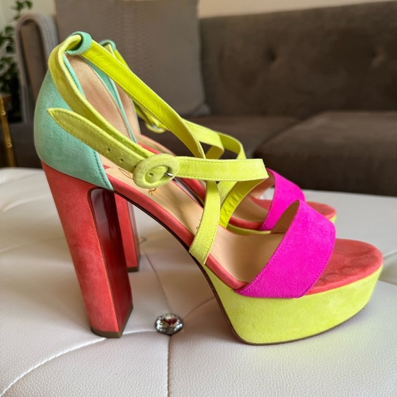 Christian Louboutin Loubi Bee Alta 130 Suede Pink Platform Sandal Heel Size 38 - Picture 3 of 16
